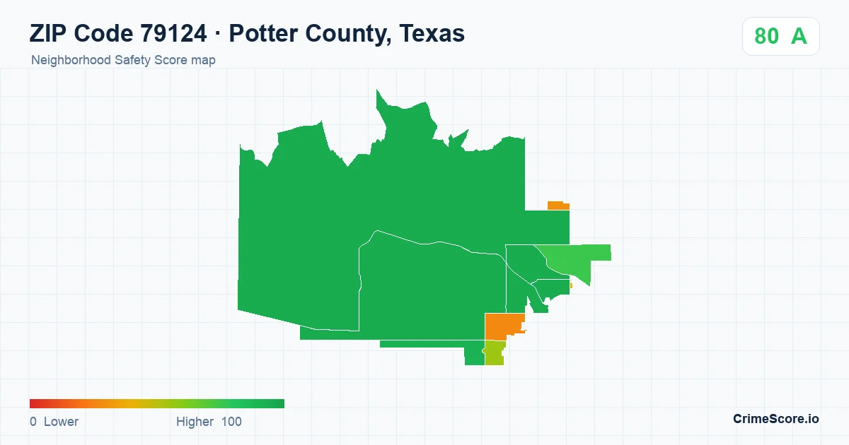 ZIP Code 79124 in Potter County, Texas neighborhood Safety Score map