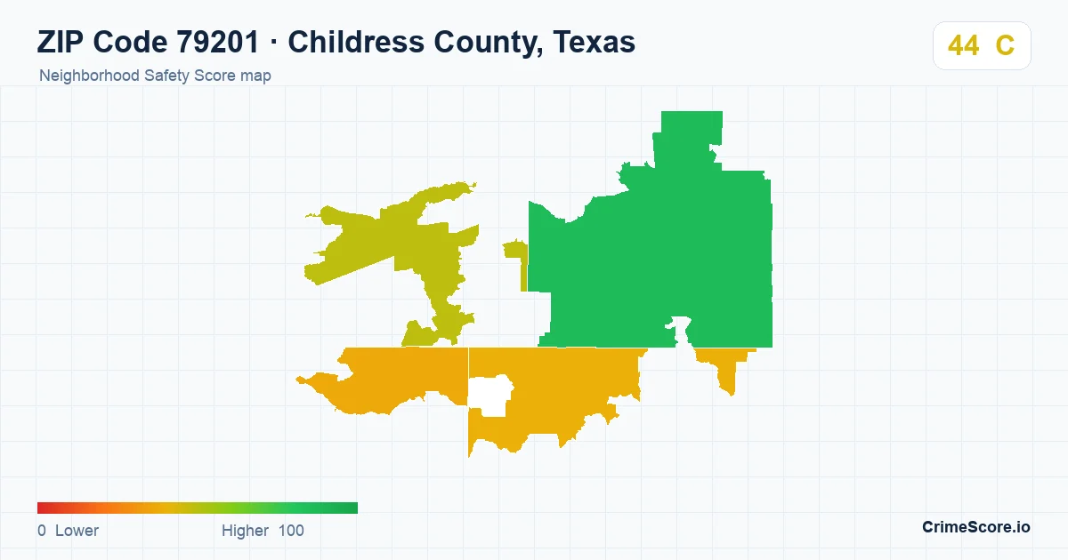 ZIP Code 79201 in Childress County, Texas neighborhood Safety Score map