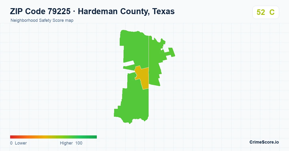 ZIP Code 79225 in Hardeman County, Texas neighborhood Safety Score map