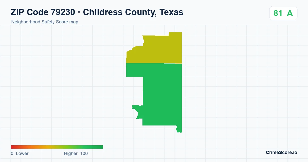 ZIP Code 79230 in Childress County, Texas neighborhood Safety Score map
