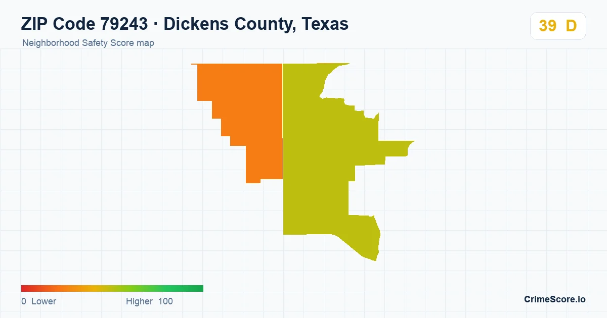 ZIP Code 79243 in Dickens County, Texas neighborhood Safety Score map