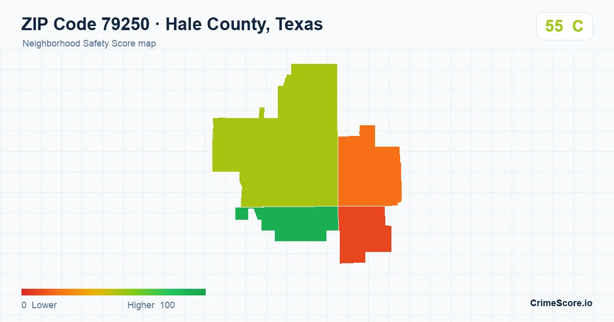 ZIP Code 79250 in Hale County, Texas neighborhood Safety Score map