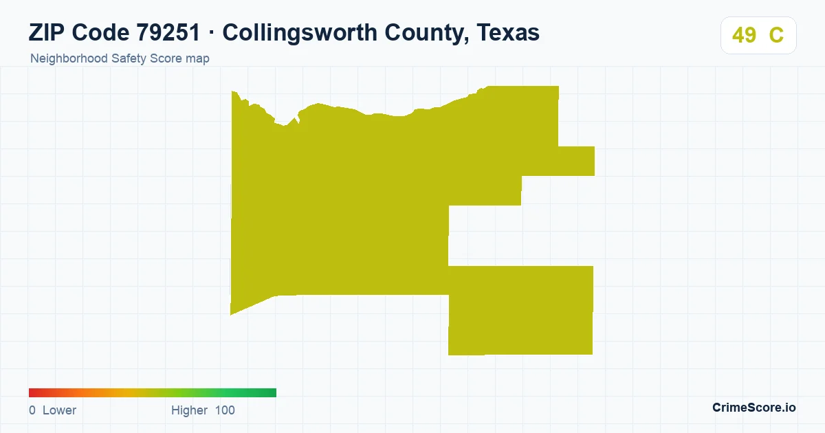 ZIP Code 79251 in Collingsworth County, Texas neighborhood Safety Score map