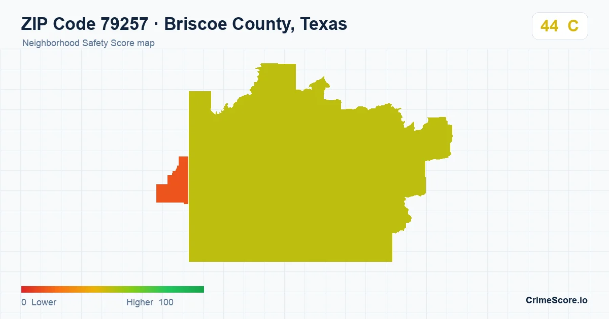 ZIP Code 79257 in Briscoe County, Texas neighborhood Safety Score map