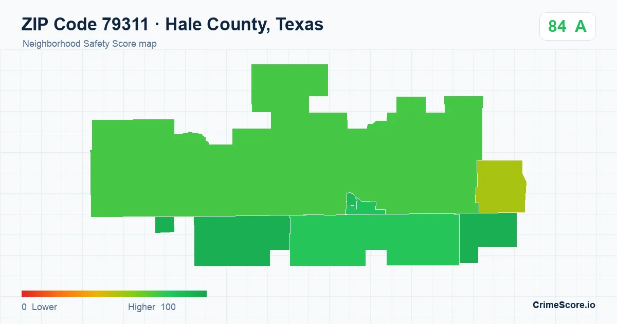 ZIP Code 79311 in Hale County, Texas neighborhood Safety Score map