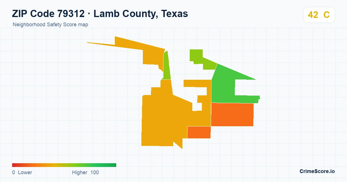 ZIP Code 79312 in Lamb County, Texas neighborhood Safety Score map