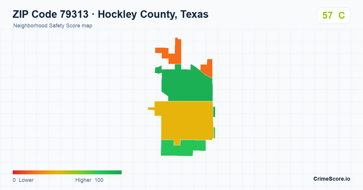 ZIP Code 79313 in Hockley County, Texas neighborhood Safety Score map