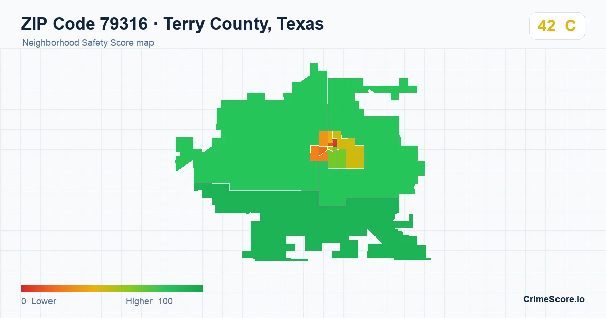 ZIP Code 79316 in Terry County, Texas neighborhood Safety Score map