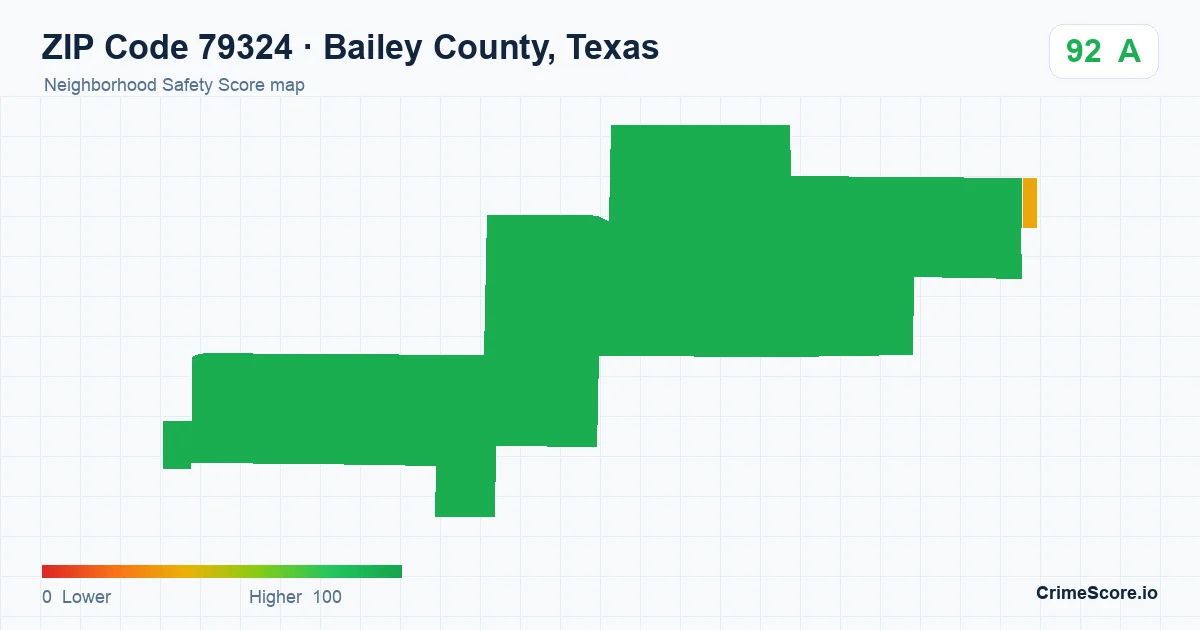 ZIP Code 79324 in Bailey County, Texas neighborhood Safety Score map