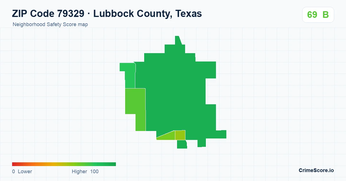 ZIP Code 79329 in Lubbock County, Texas neighborhood Safety Score map