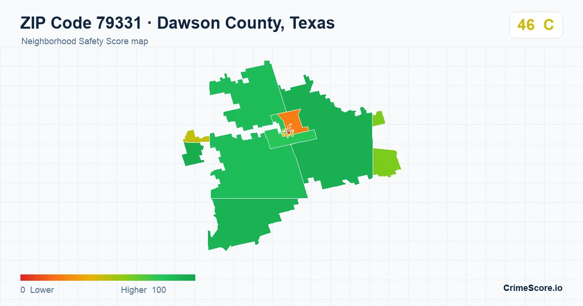 ZIP Code 79331 in Dawson County, Texas neighborhood Safety Score map