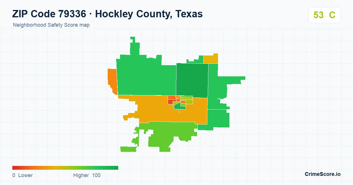 ZIP Code 79336 in Hockley County, Texas neighborhood Safety Score map
