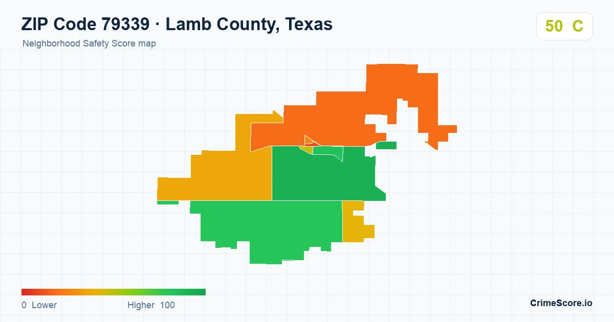 ZIP Code 79339 in Lamb County, Texas neighborhood Safety Score map