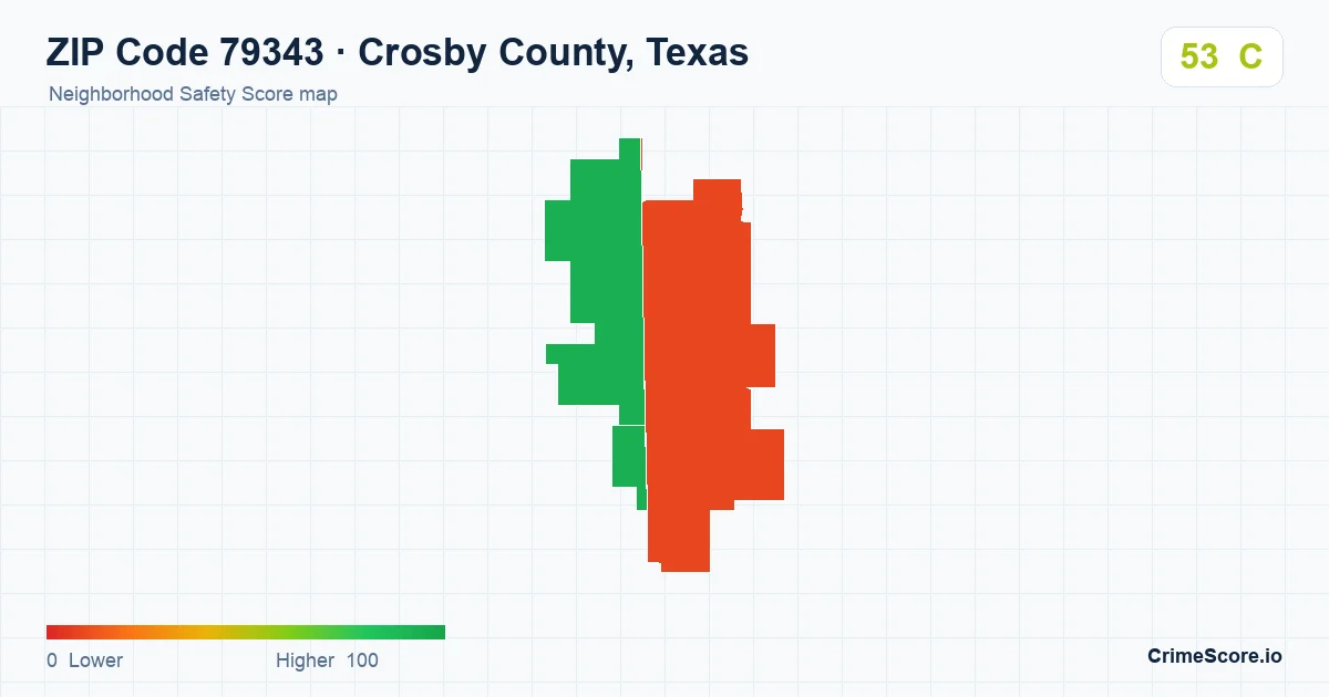 ZIP Code 79343 in Crosby County, Texas neighborhood Safety Score map