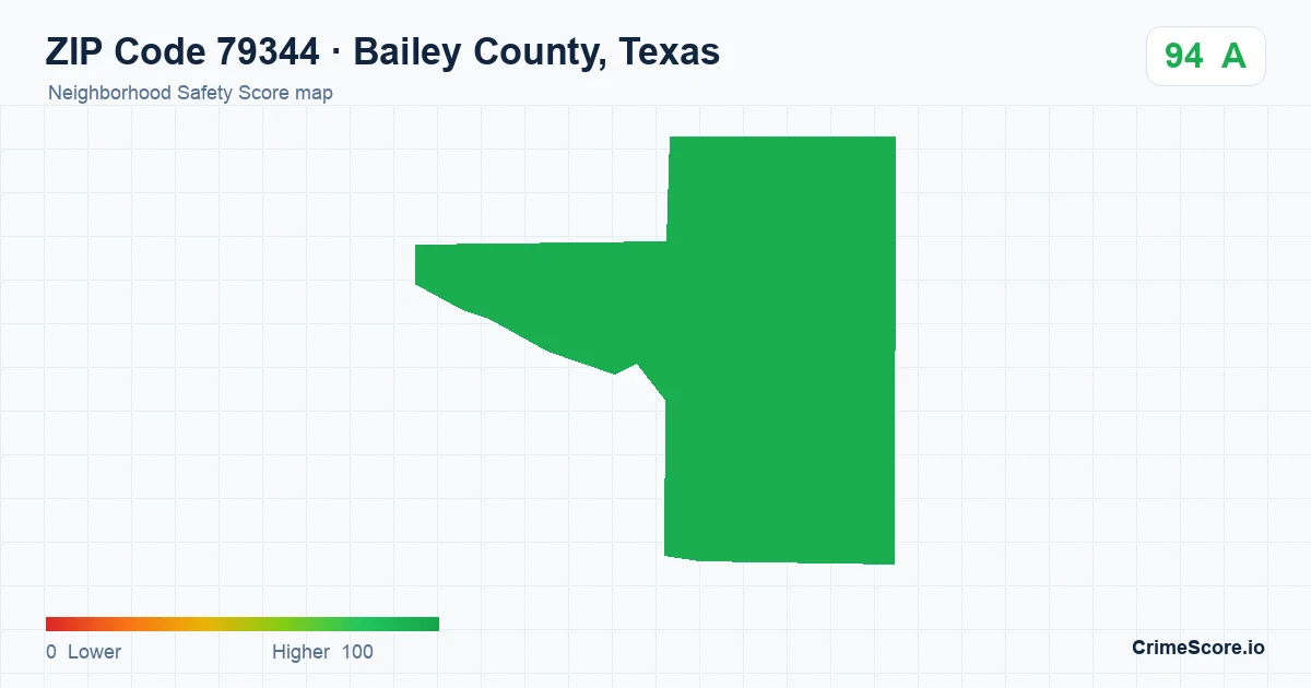ZIP Code 79344 in Bailey County, Texas neighborhood Safety Score map