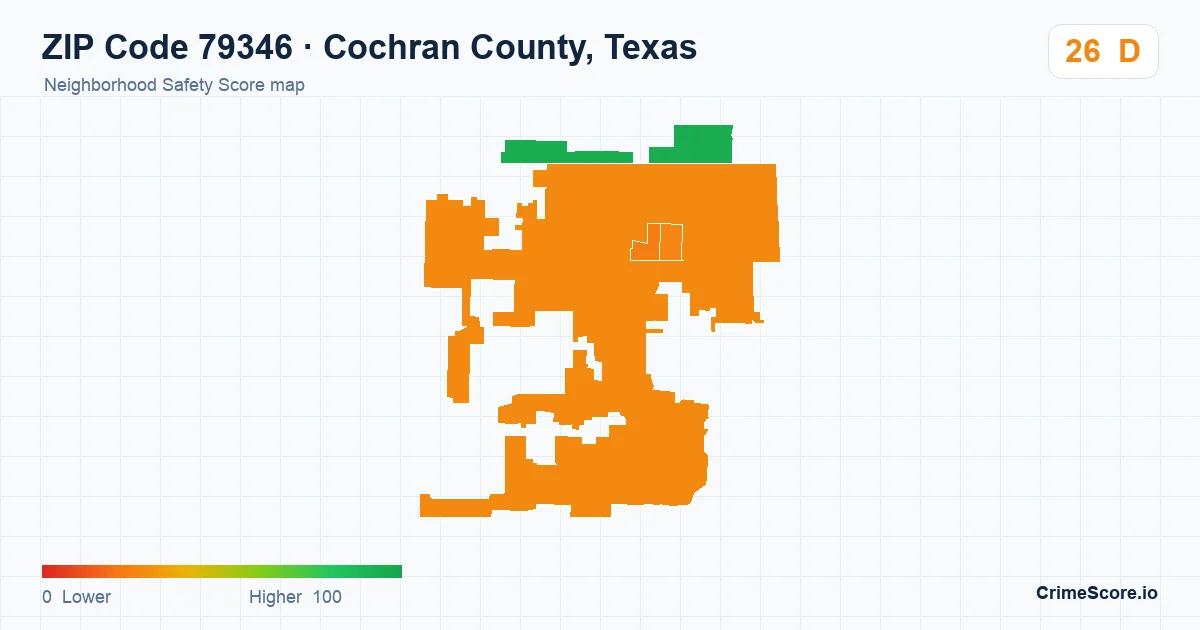 ZIP Code 79346 in Cochran County, Texas neighborhood Safety Score map