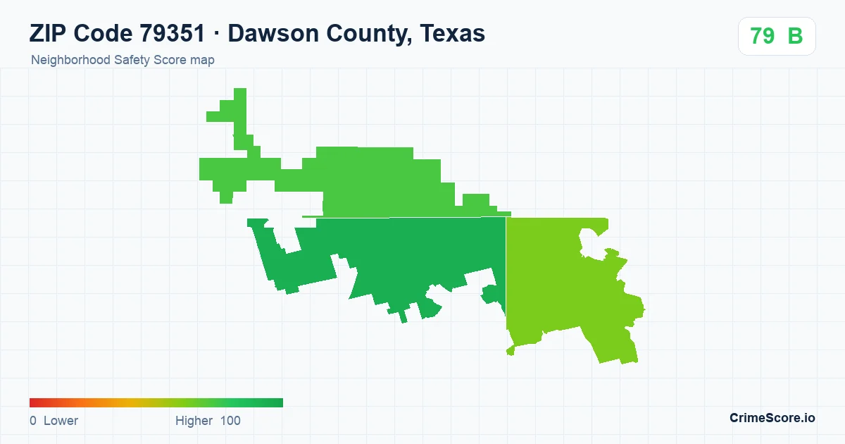 ZIP Code 79351 in Dawson County, Texas neighborhood Safety Score map