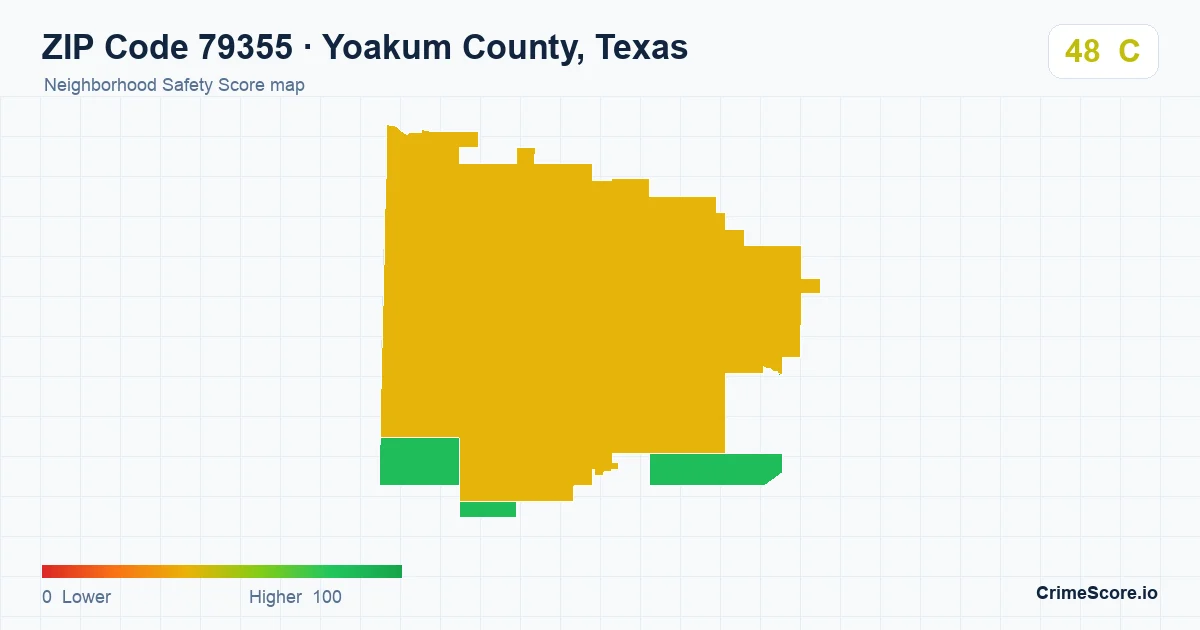ZIP Code 79355 in Yoakum County, Texas neighborhood Safety Score map