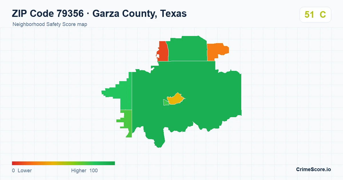 ZIP Code 79356 in Garza County, Texas neighborhood Safety Score map