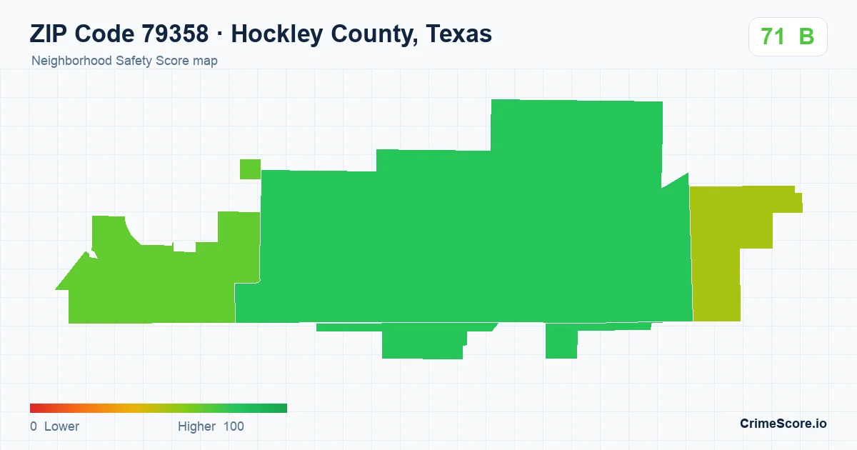 ZIP Code 79358 in Hockley County, Texas neighborhood Safety Score map