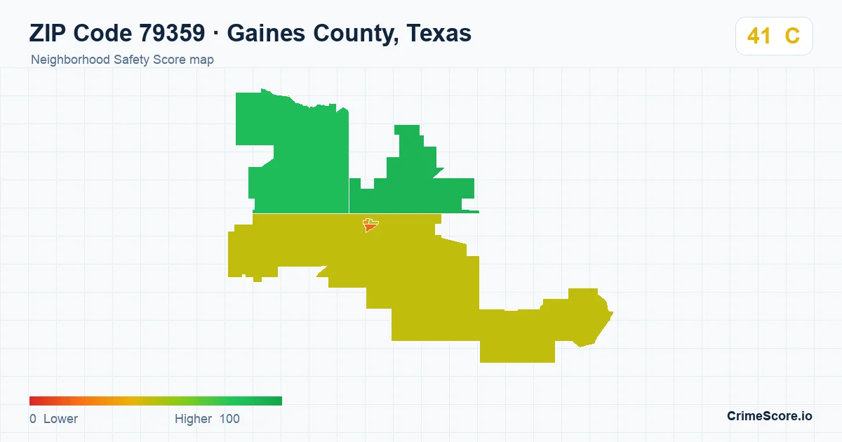 ZIP Code 79359 in Gaines County, Texas neighborhood Safety Score map