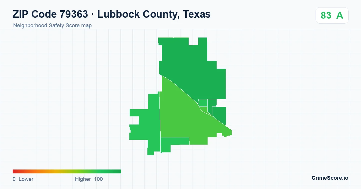 ZIP Code 79363 in Lubbock County, Texas neighborhood Safety Score map