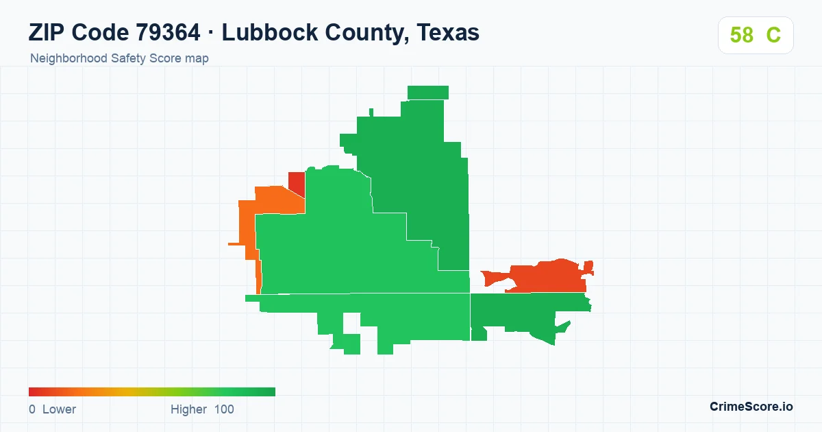 ZIP Code 79364 in Lubbock County, Texas neighborhood Safety Score map