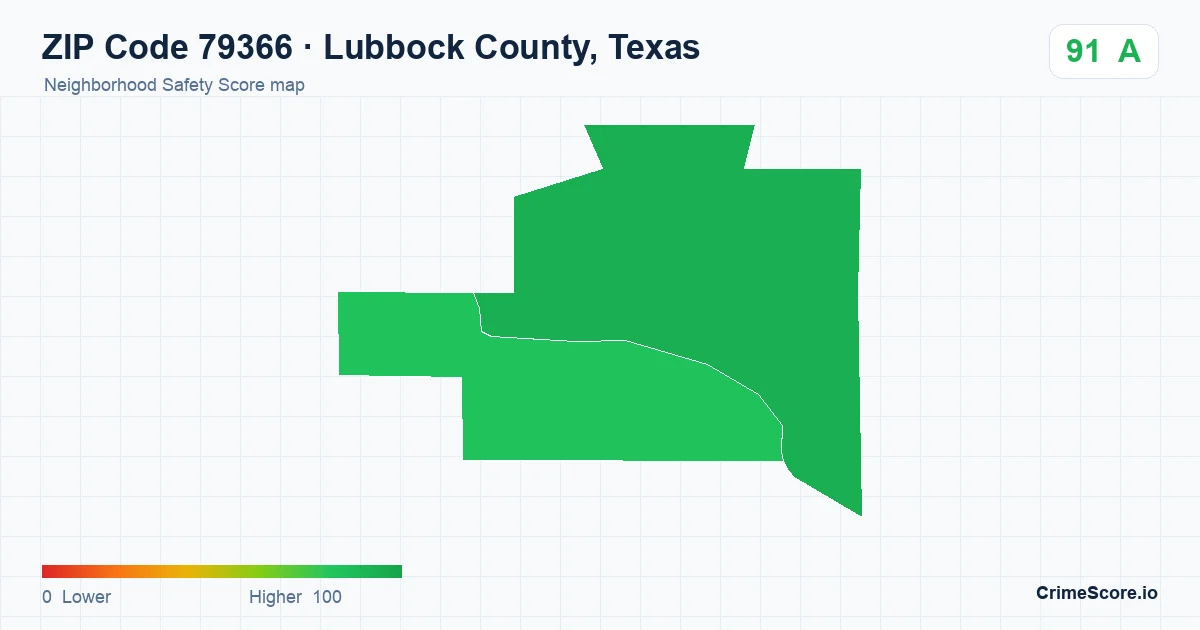 ZIP Code 79366 in Lubbock County, Texas neighborhood Safety Score map