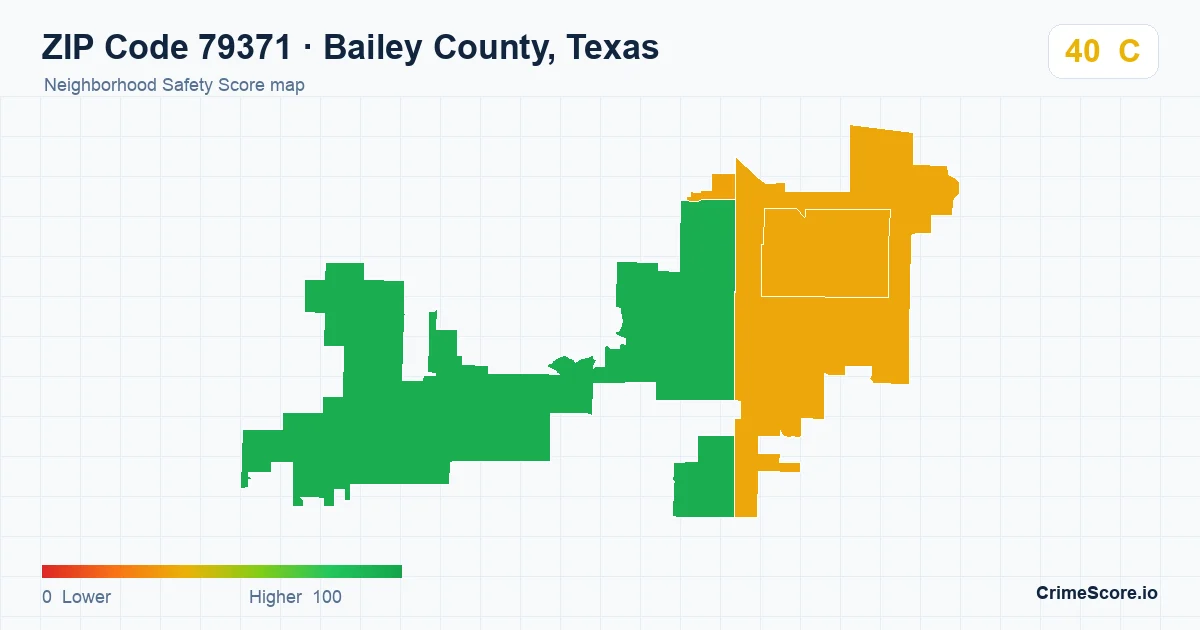 ZIP Code 79371 in Bailey County, Texas neighborhood Safety Score map