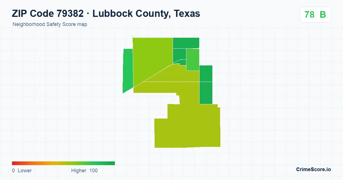 ZIP Code 79382 in Lubbock County, Texas neighborhood Safety Score map
