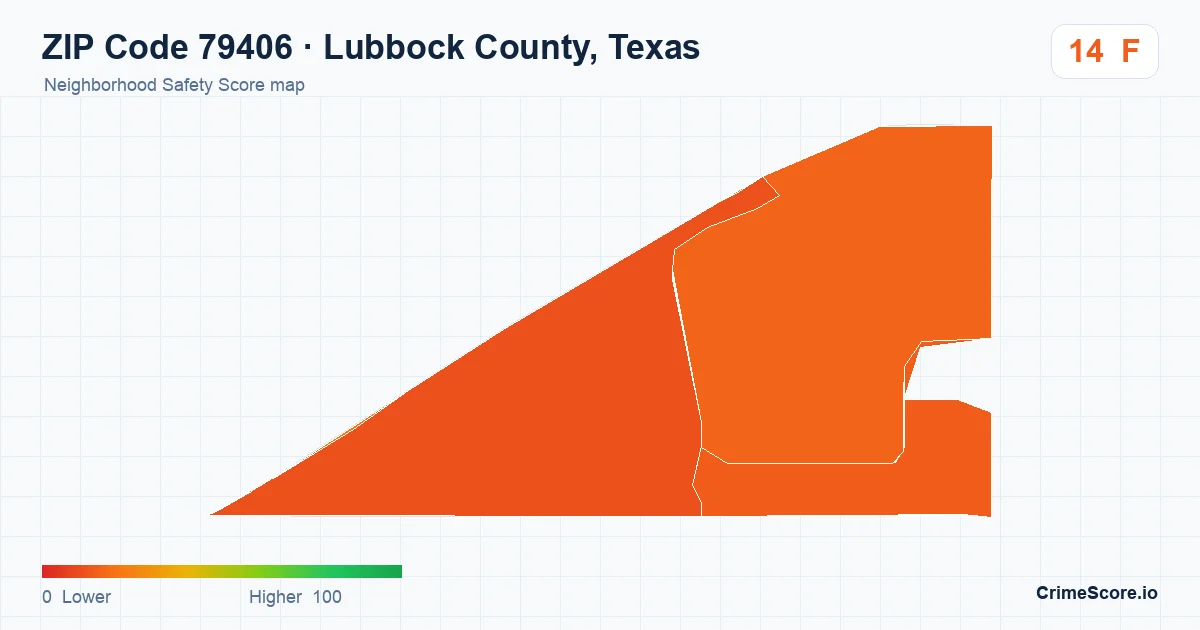 ZIP Code 79406 in Lubbock County, Texas neighborhood Safety Score map