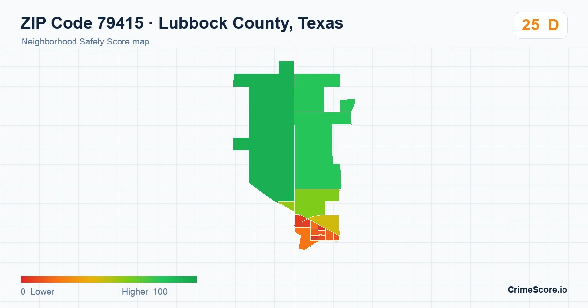 ZIP Code 79415 in Lubbock County, Texas neighborhood Safety Score map