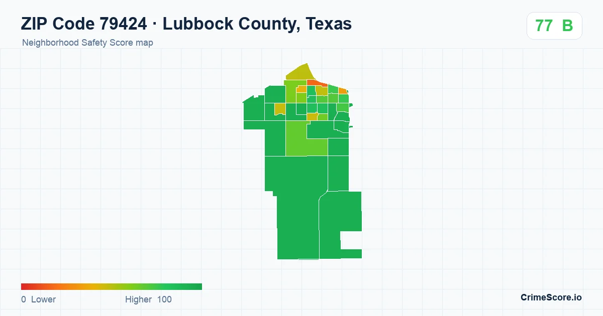 ZIP Code 79424 in Lubbock County, Texas neighborhood Safety Score map