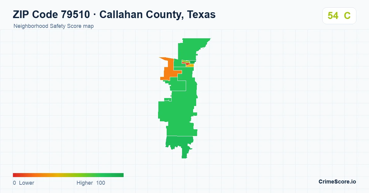 ZIP Code 79510 in Callahan County, Texas neighborhood Safety Score map