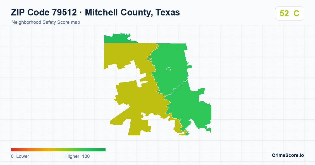 ZIP Code 79512 in Mitchell County, Texas neighborhood Safety Score map