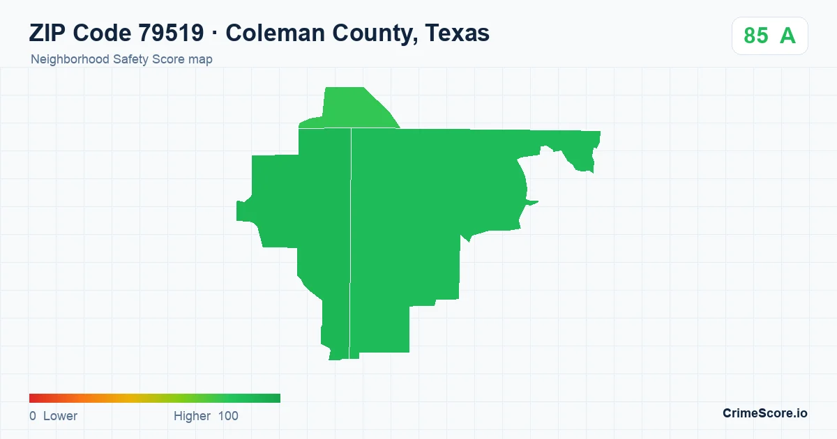 ZIP Code 79519 in Coleman County, Texas neighborhood Safety Score map