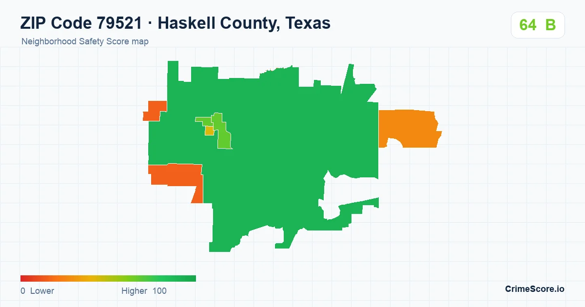 ZIP Code 79521 in Haskell County, Texas neighborhood Safety Score map