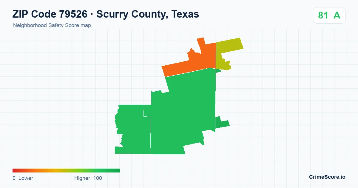 ZIP Code 79526 in Scurry County, Texas neighborhood Safety Score map