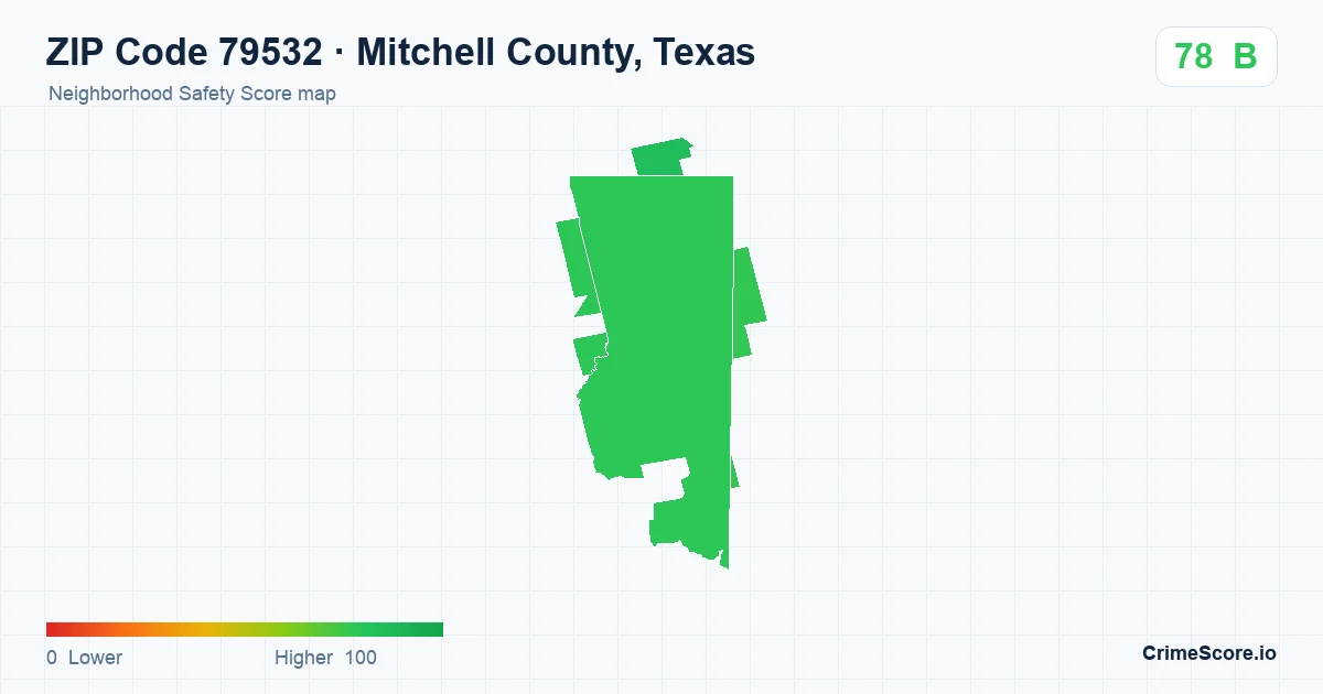 ZIP Code 79532 in Mitchell County, Texas neighborhood Safety Score map
