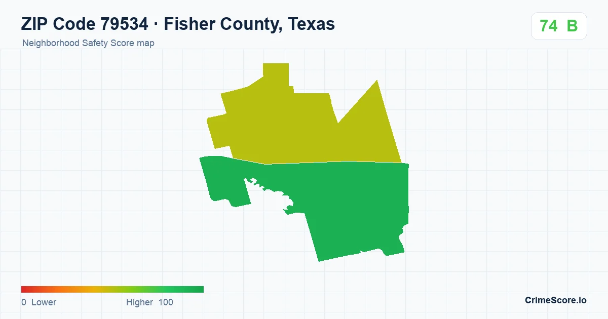 ZIP Code 79534 in Fisher County, Texas neighborhood Safety Score map