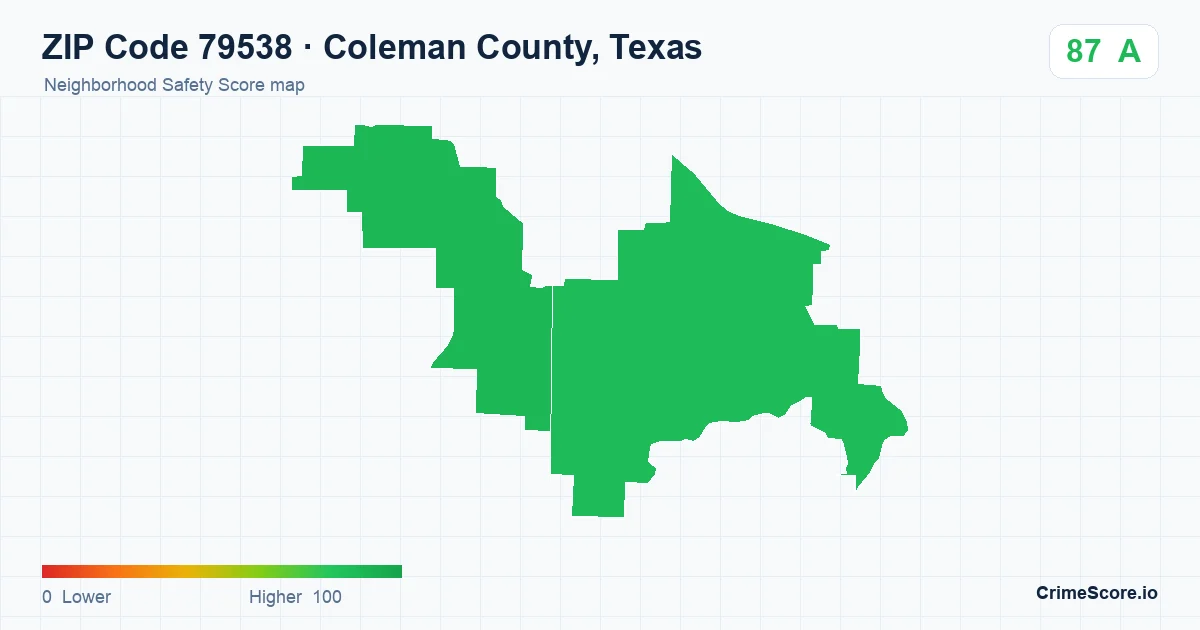 ZIP Code 79538 in Coleman County, Texas neighborhood Safety Score map