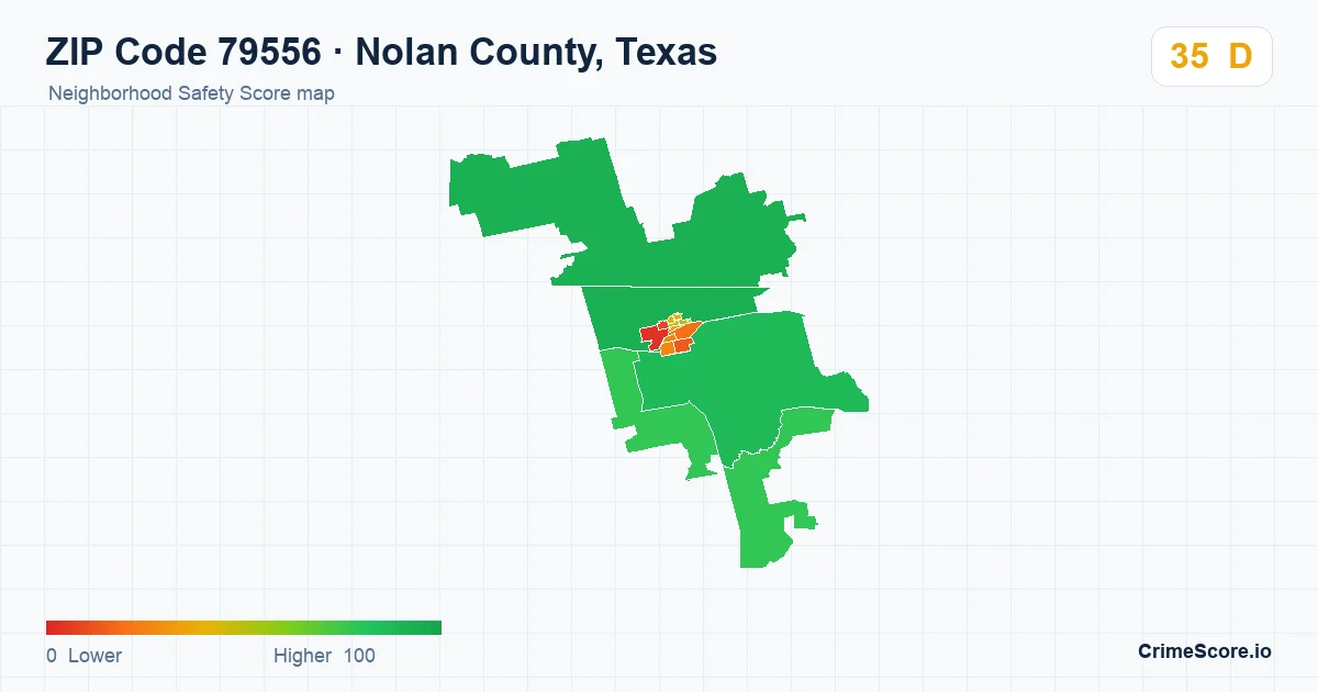 ZIP Code 79556 in Nolan County, Texas neighborhood Safety Score map