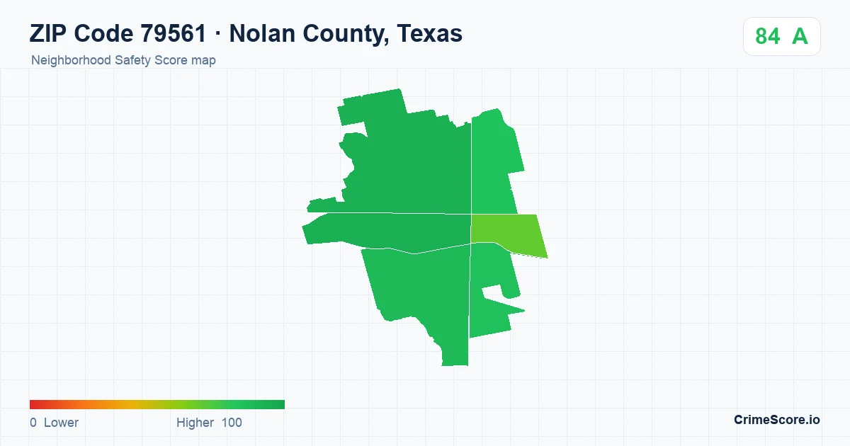 ZIP Code 79561 in Nolan County, Texas neighborhood Safety Score map