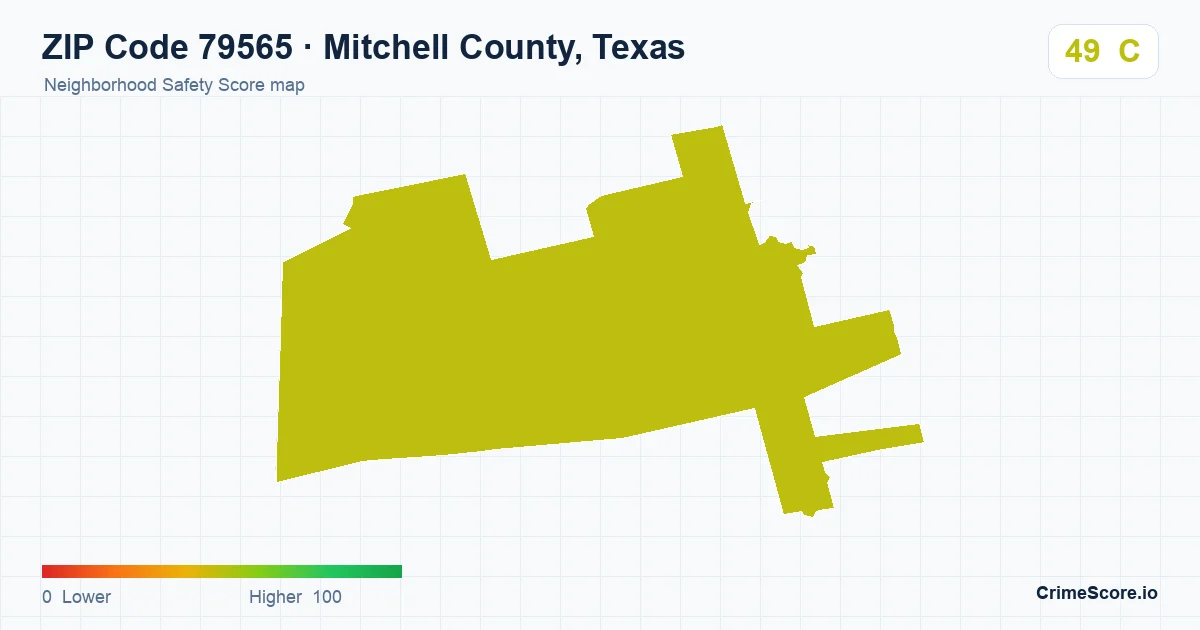 ZIP Code 79565 in Mitchell County, Texas neighborhood Safety Score map