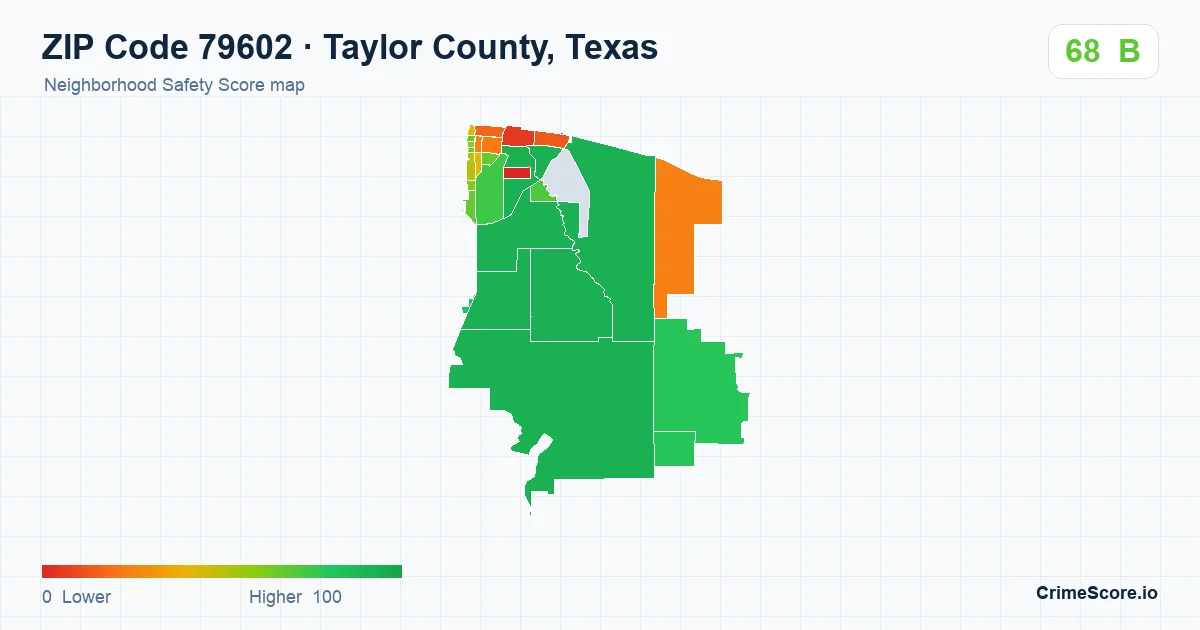 ZIP Code 79602 in Taylor County, Texas neighborhood Safety Score map