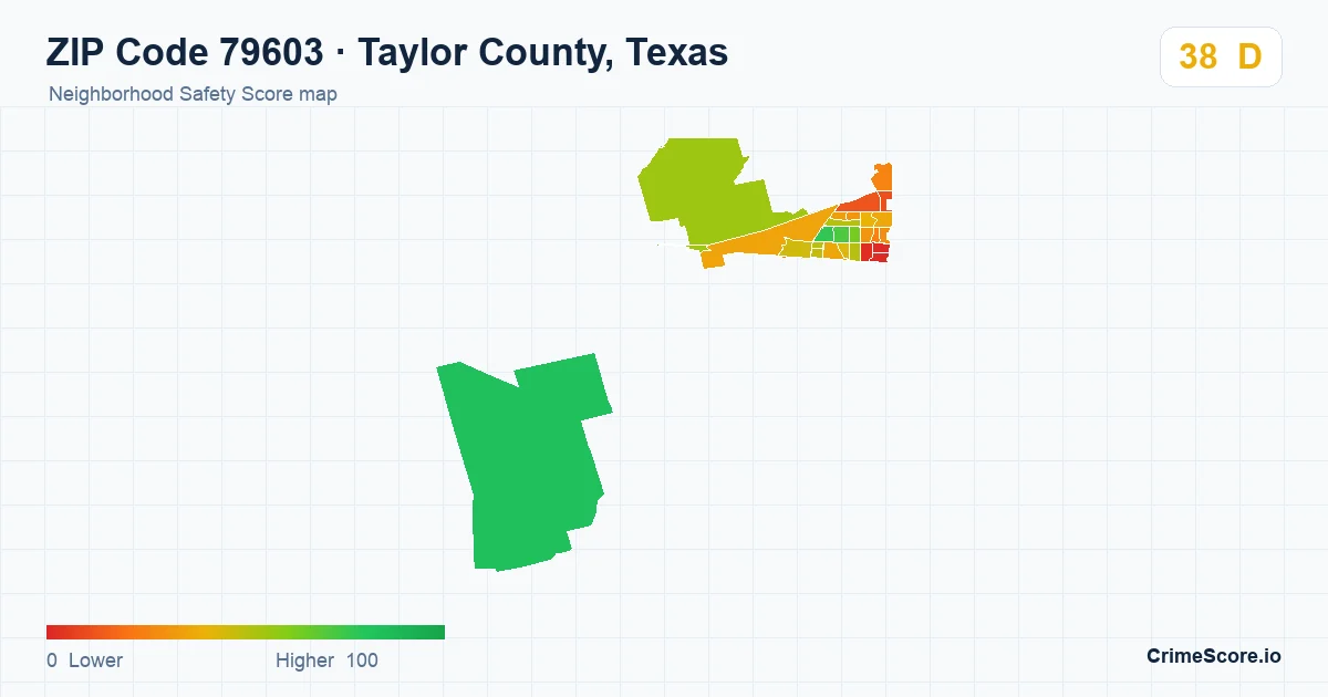 ZIP Code 79603 in Taylor County, Texas neighborhood Safety Score map
