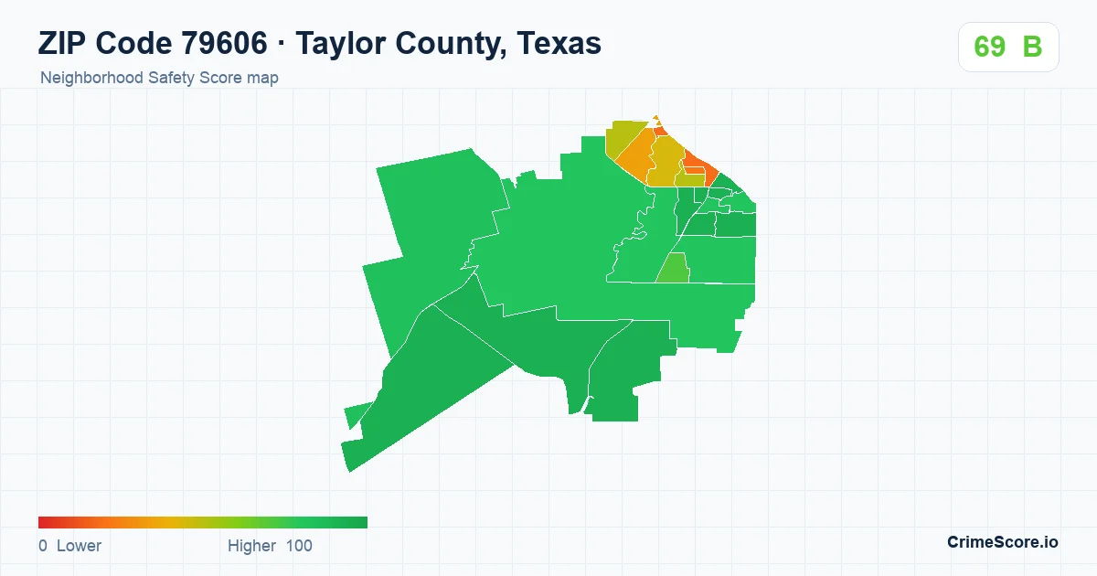 ZIP Code 79606 in Taylor County, Texas neighborhood Safety Score map