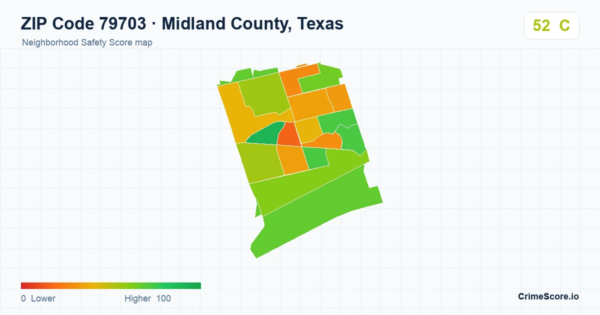 ZIP Code 79703 in Midland County, Texas neighborhood Safety Score map