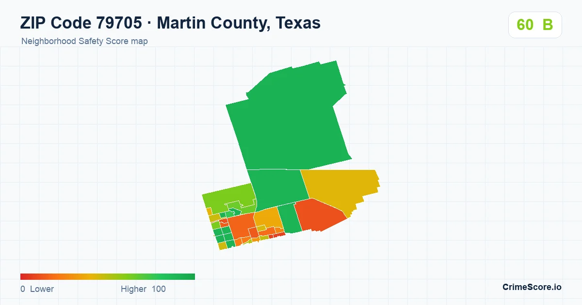 ZIP Code 79705 in Martin County, Texas neighborhood Safety Score map