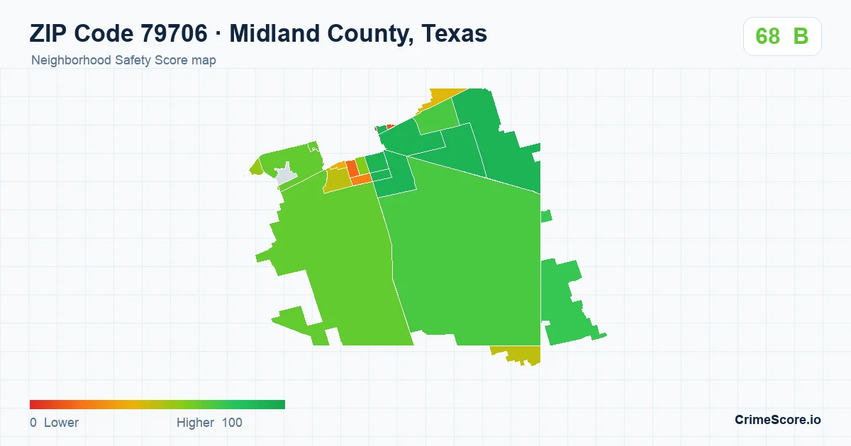 ZIP Code 79706 in Midland County, Texas neighborhood Safety Score map